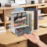 GwaOery Organiseur de bureau avec porte-documents extensible et compartiments réglables - Multifonction - Rangement pour stylos, papeterie, livres, bijoux, cosmétiques - Pour la maison, le bureau