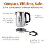 Amazon Basics Electric Stainless Steel Kettle for Tea and Coffee, BPA-Free, Fast Boiling, Auto Shut-Off, 1.1 Quarts, 1500W, Black and Silver