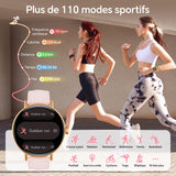 Montre Connectée Femme pour Samsung,iPhone,Android,1.27" Montre Connectée Femme Appel Bluetooth,Voix de l'IA,Smartwatch Moniteur de Fréquence Cardiaque,Sommeil,SpO2,Étanche IP68,110+ Modes Sport-Rose