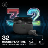 JBL Wave Beam, Écouteurs Intra-Auriculaires sans Fil, Résistance à l'Eau IP54 et IPX2, Appels Mains Libres et Batterie à Autonomie de 32 heures, en Noir
