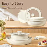 GiPP Ceramic Pots and Pans Set Non Stick, Nonstick Detachable Handle Cookware Sets, Healthy Non Toxic PFAS PFOA & PTFE Free, Dishwasher ＆Oven Safe, Induction Kitchen Pot and Pan, 21 Piece Cream