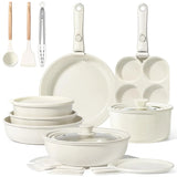 GiPP Ceramic Pots and Pans Set Non Stick, Nonstick Detachable Handle Cookware Sets, Healthy Non Toxic PFAS PFOA & PTFE Free, Dishwasher ＆Oven Safe, Induction Kitchen Pot and Pan, 21 Piece Cream