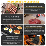 Lot de 34 Accessoires de Barbecue pour Homme - Outils Robustes de 40,6 cm en Acier Inoxydable avec Thermomètre et Tapis - Ensemble Cadeau pour Jardin
