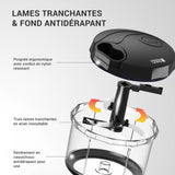 LEBENLANG Hachoir manuel legume & coupe oignon - Noir 1L mixeur manuel & BPA-Free I Moulinette manuelle Hachoir ail vegetable chopper Mini-robots et hachoirs a ficelle Eminceur legumes main 3 lames